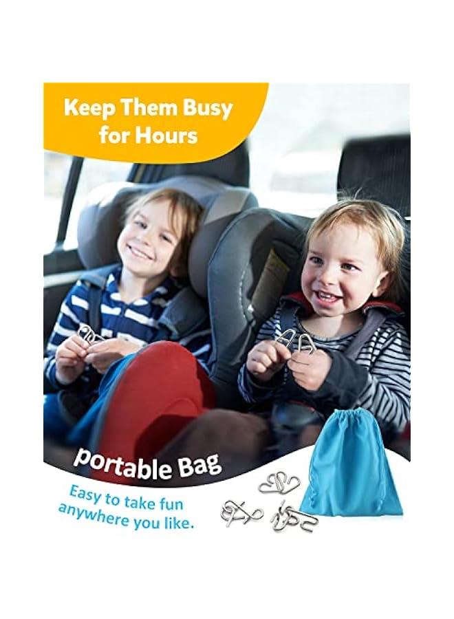 كوجام مجموعة احجية سلكية معدنية مكونة من 16 قطعة مع حقيبة، اختبار الذكاء لتحفيز الذهن وفك تشابك الحلقات الحديدية، لعبة خدعة سحرية للحفلات، تحدي الاطفال والكبار - Image 5